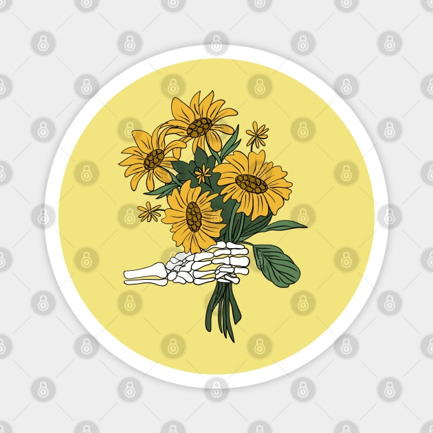 Skeleton holding sunflowers Magnet by Mermaidssparkle